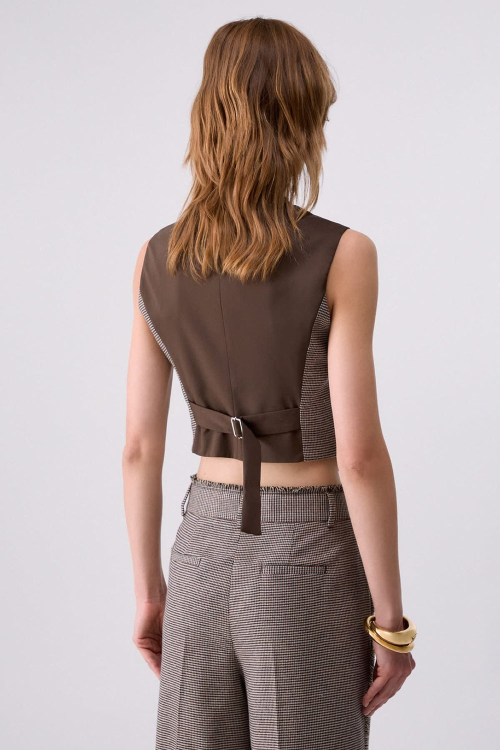 Veste sans manches à carreaux avec boutons métalliques pour femme liujo