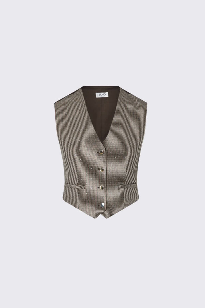Veste sans manches à carreaux avec boutons métalliques pour femme liujo
