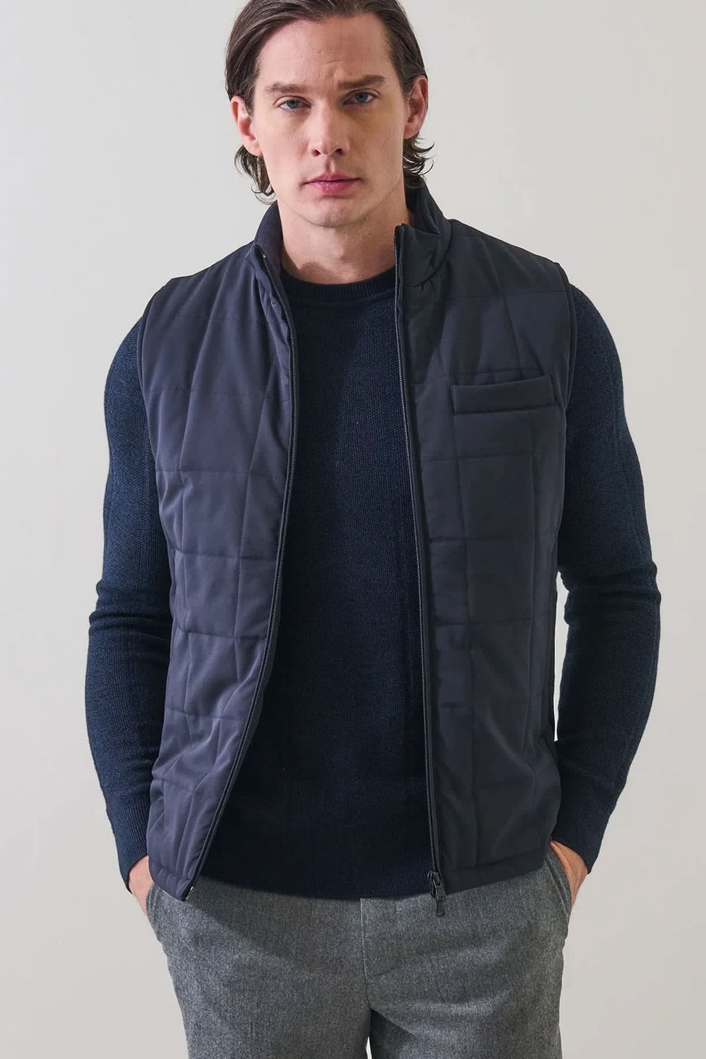 Men's quilted stand-collar vest front view Patrick Assaraf