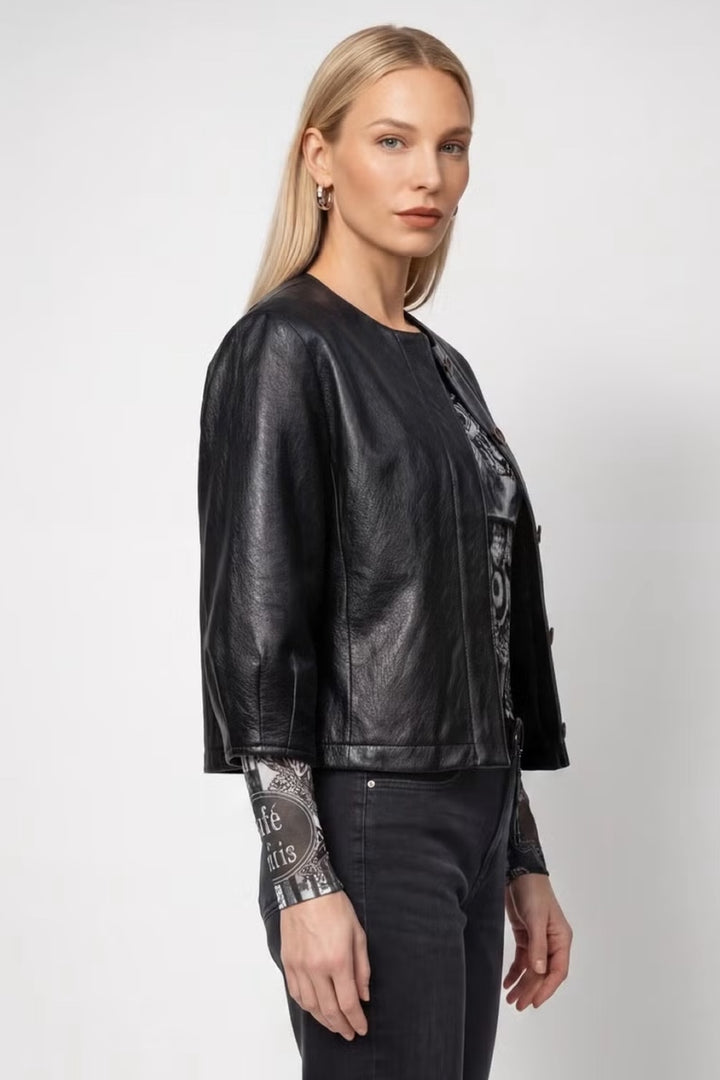 Faux leather jacket with balloon sleeves 