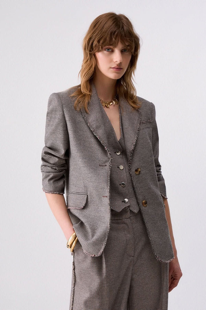 Veston à carreaux et double boutonnage pour femme liujo