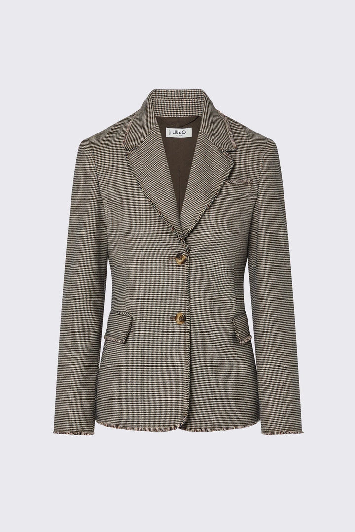 Veston à carreaux et double boutonnage vue de face pour femme liujo