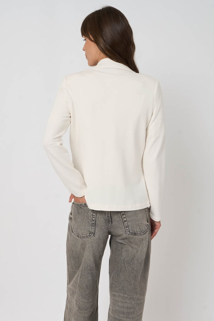 Vue de face veston à deux boutons Repeat Cashmere pour femme gris avec poches passepoilées - Valérie Simon