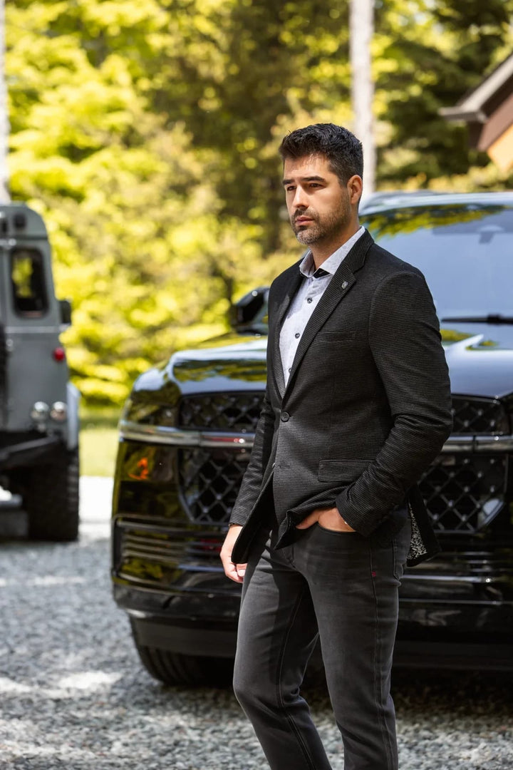 Veston habillé texturé vue de face pour homme Au noir
