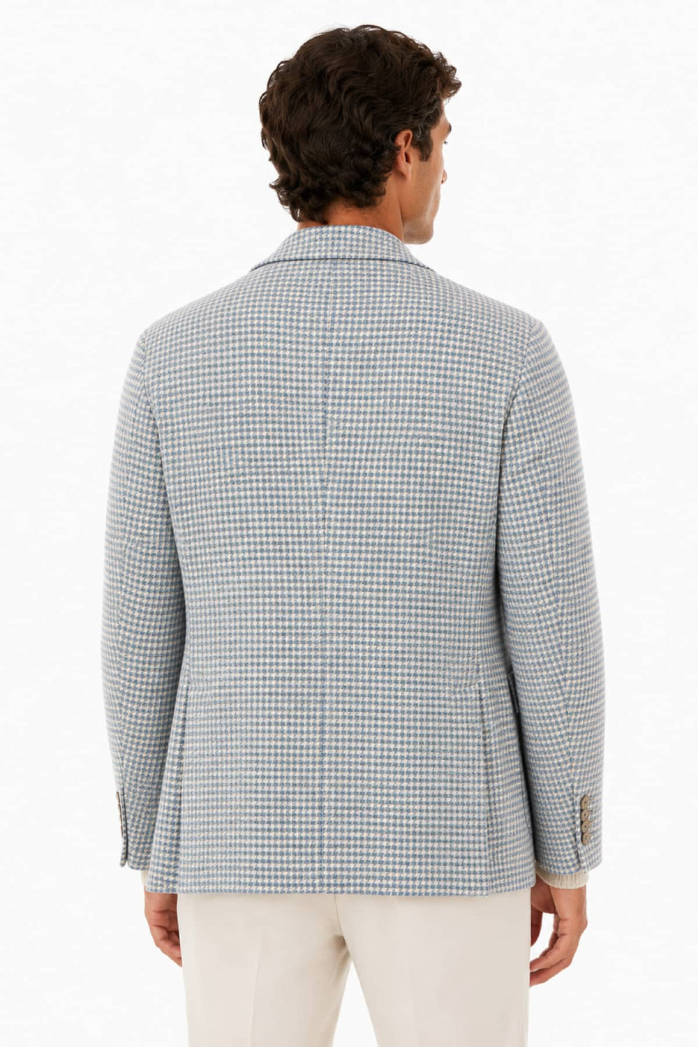 Side view of a textured Tagliatore men's jacket in beige linen and silk - Valérie Simon
