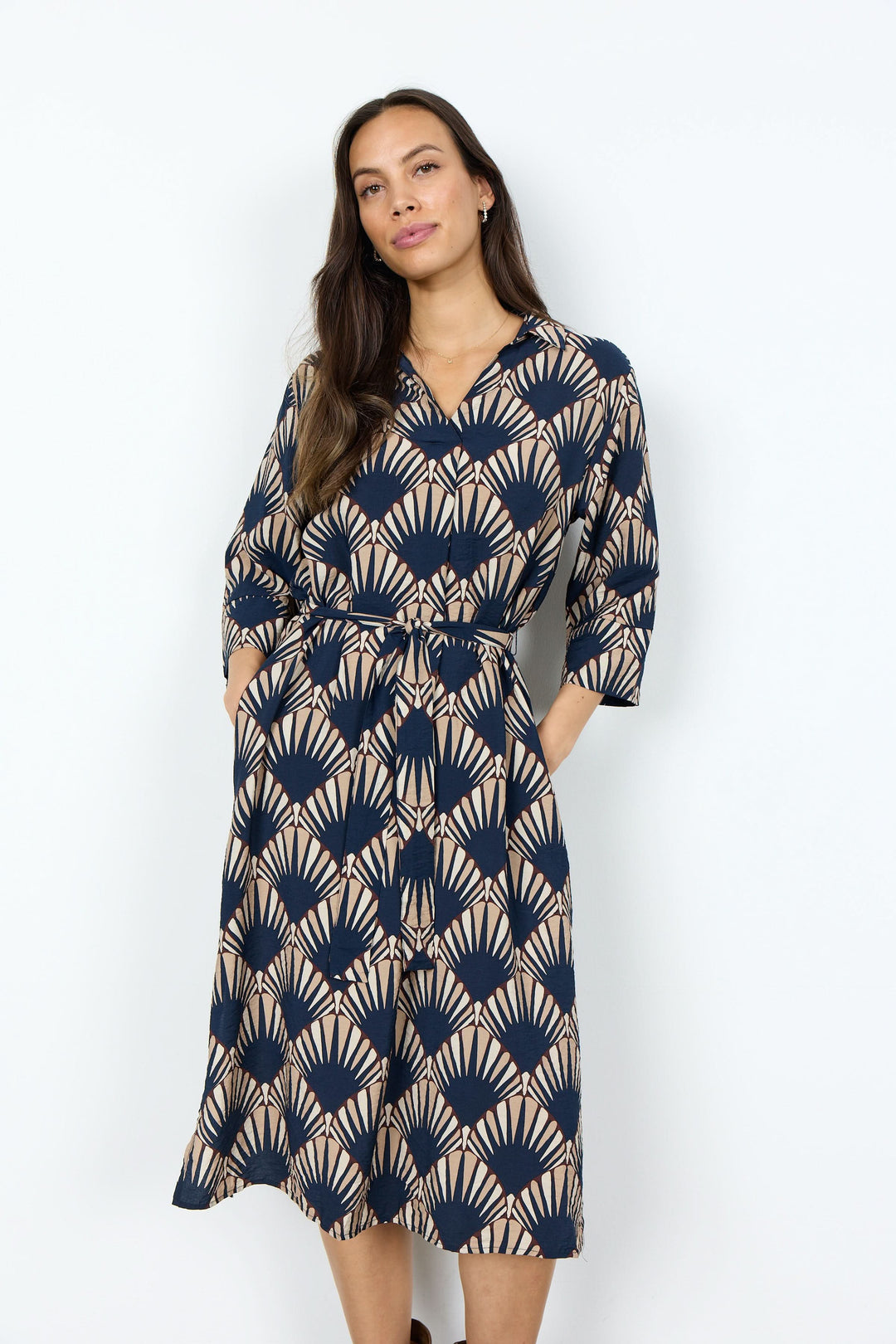 Robe Halin midi à imprimé graphique et ceinture