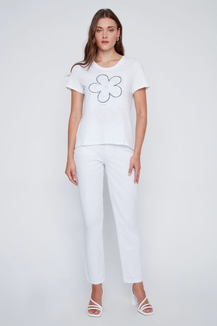 T-shirt motif floral scintillant