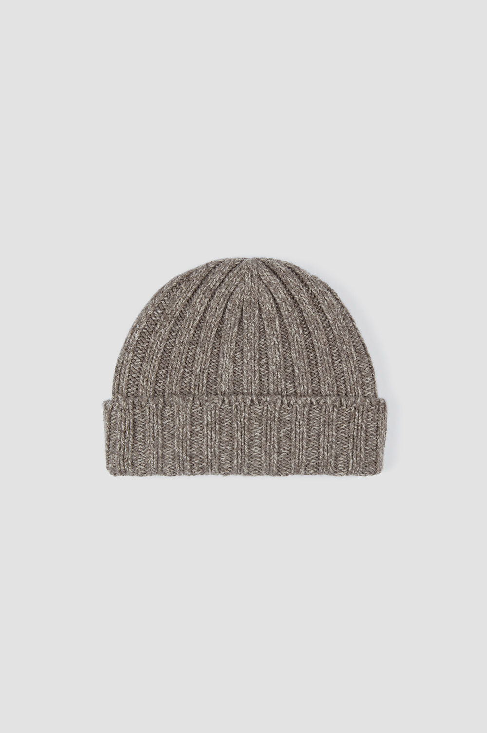 Tuque en laine et cachemire, tricot côtelé classique, douce et confortable, couleur gris, large revers ajustable.