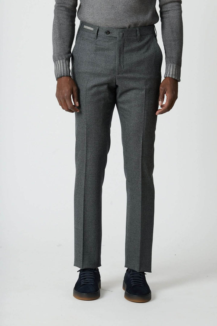 Pantalon habillé en laine à petits carreaux