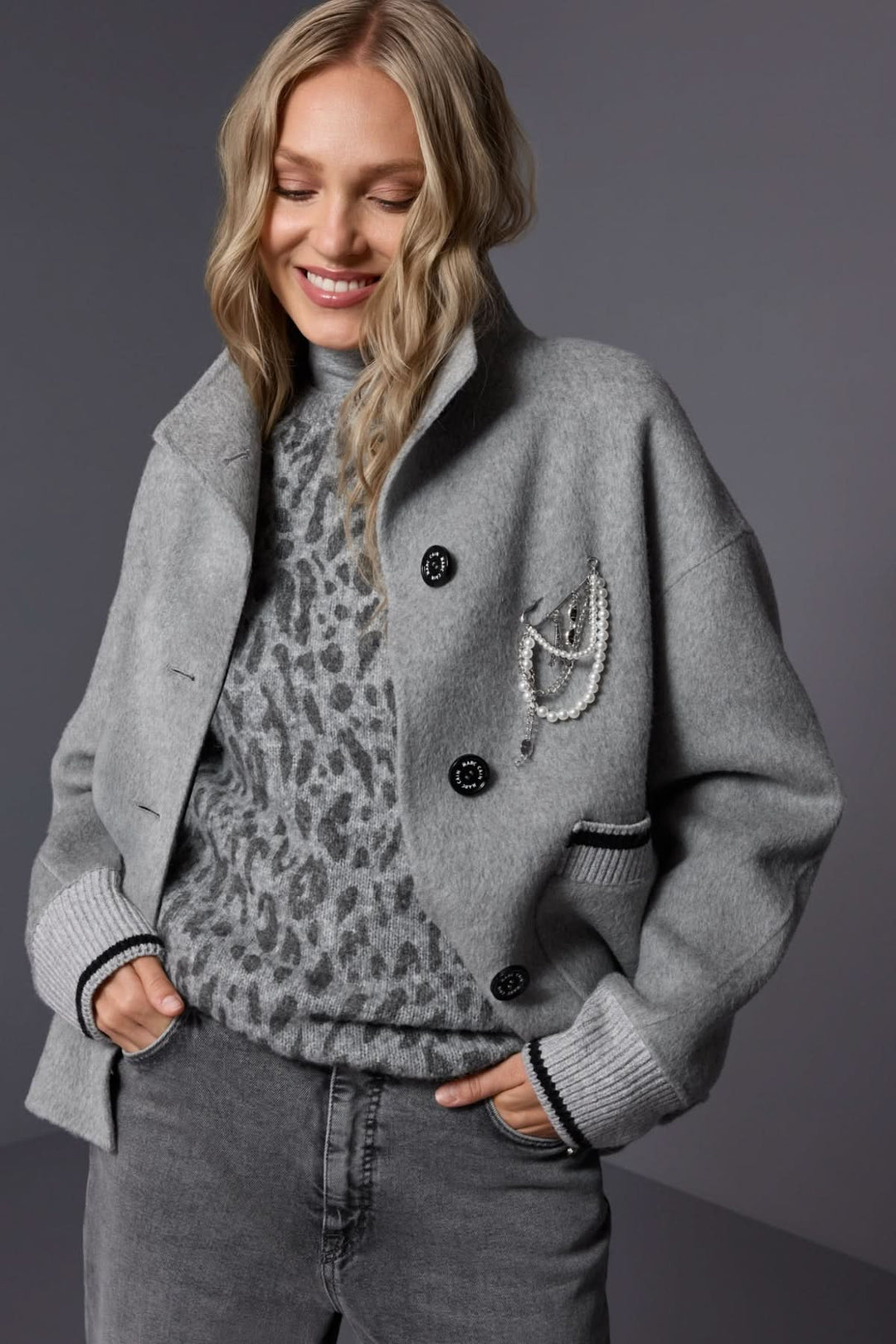 Veste en laine mélangée à col montant