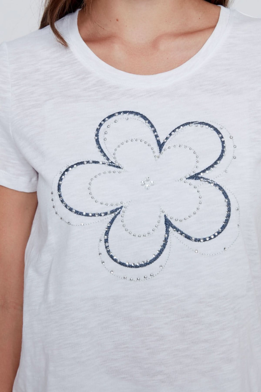 T-shirt motif floral scintillant