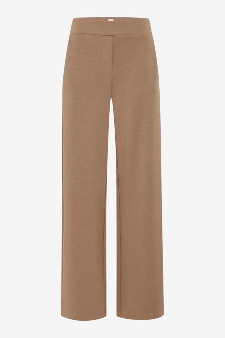 Pantalon palazzo Maine à jambe large, en tissu doux, couleur beige, avec taille élastique pour un confort optimal.