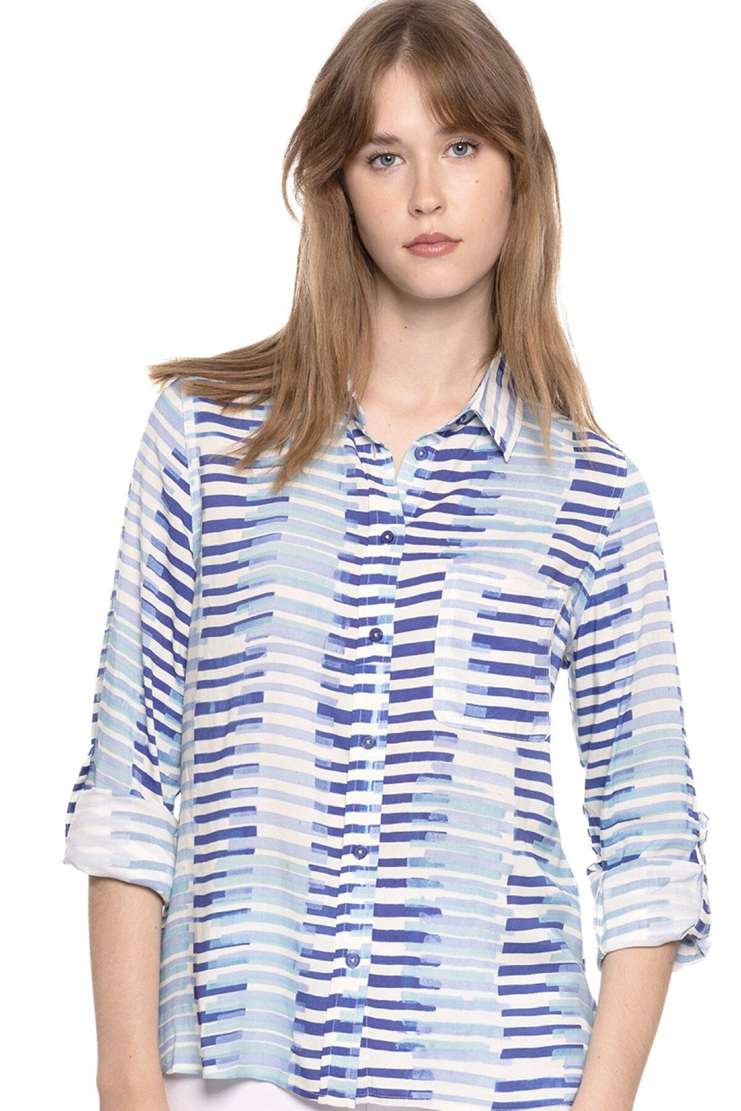 Blouse imprimé bleu azur Femme - Blouses et chemises - Blouses et chemises avec col Coco y Club