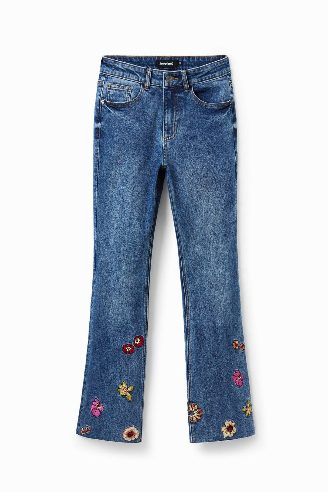 Jean court évasé à broderie florale Femme - Bas - Pantalon - Jeans Desigual