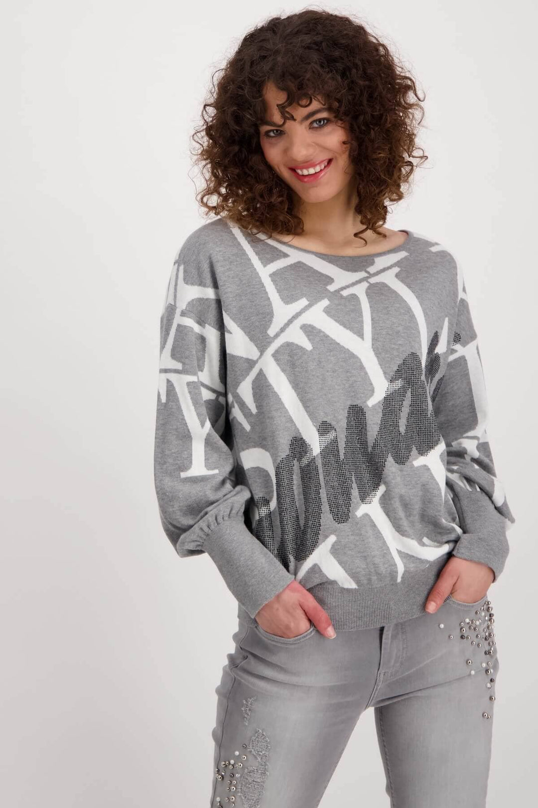 Pull en maille jacquard à col rond et strass Femme - Hauts - Chandail Monari