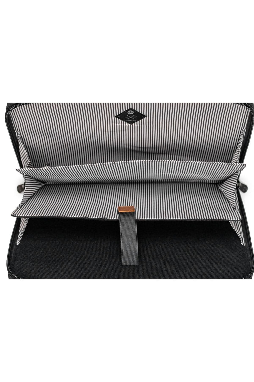 Intérieur du sac messager accordéon Wellington 10L, présentant les poches de rangement organisées.